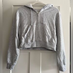 Light Gray Heather Cropped Zip-Up Hoodie